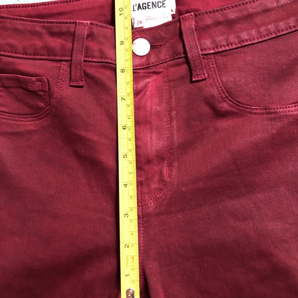 L’AGENCE MARGOT COATED skinny JEANS IN DARK BERRY burgundy SIZE 26 - Picture 11 of 14